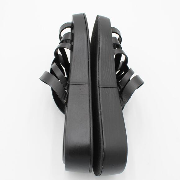 Alohas Sandals Womens 8 Leather Black Loop Strappy Platform Slide Minimalist - Picture 5 of 8